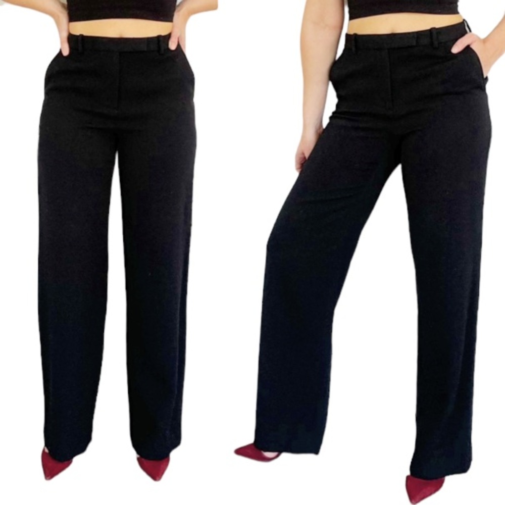 Armani Collezioni black classic wide leg wool dress pants size 6